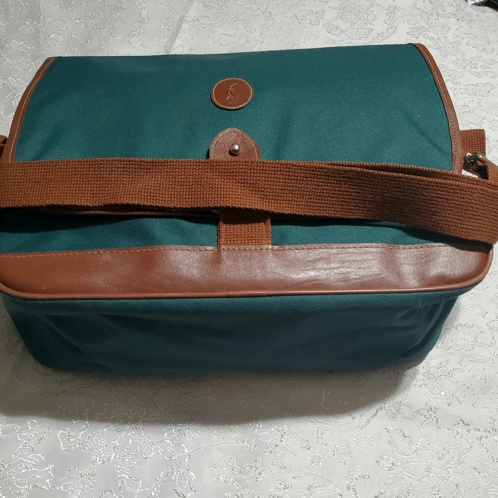 VINTAGE RALPH LAUREN GREEN CANVAS TRAVEL CROSS BODY SHOULDER COMPUTER BAG